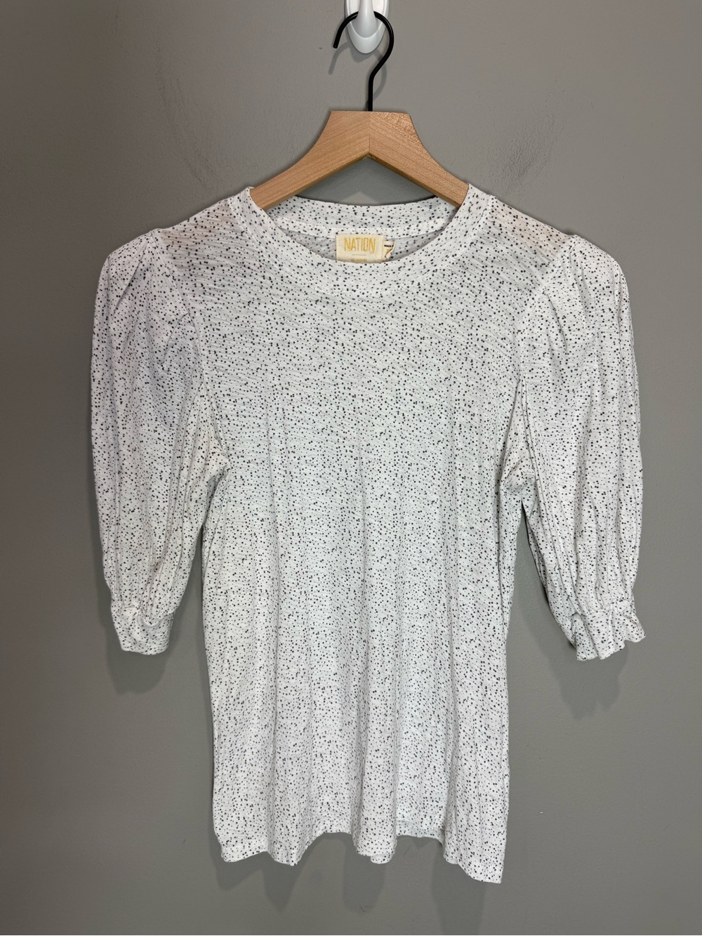 Nation LTD Pima Cotton Puff Sleeve Speckled Top XS White Black